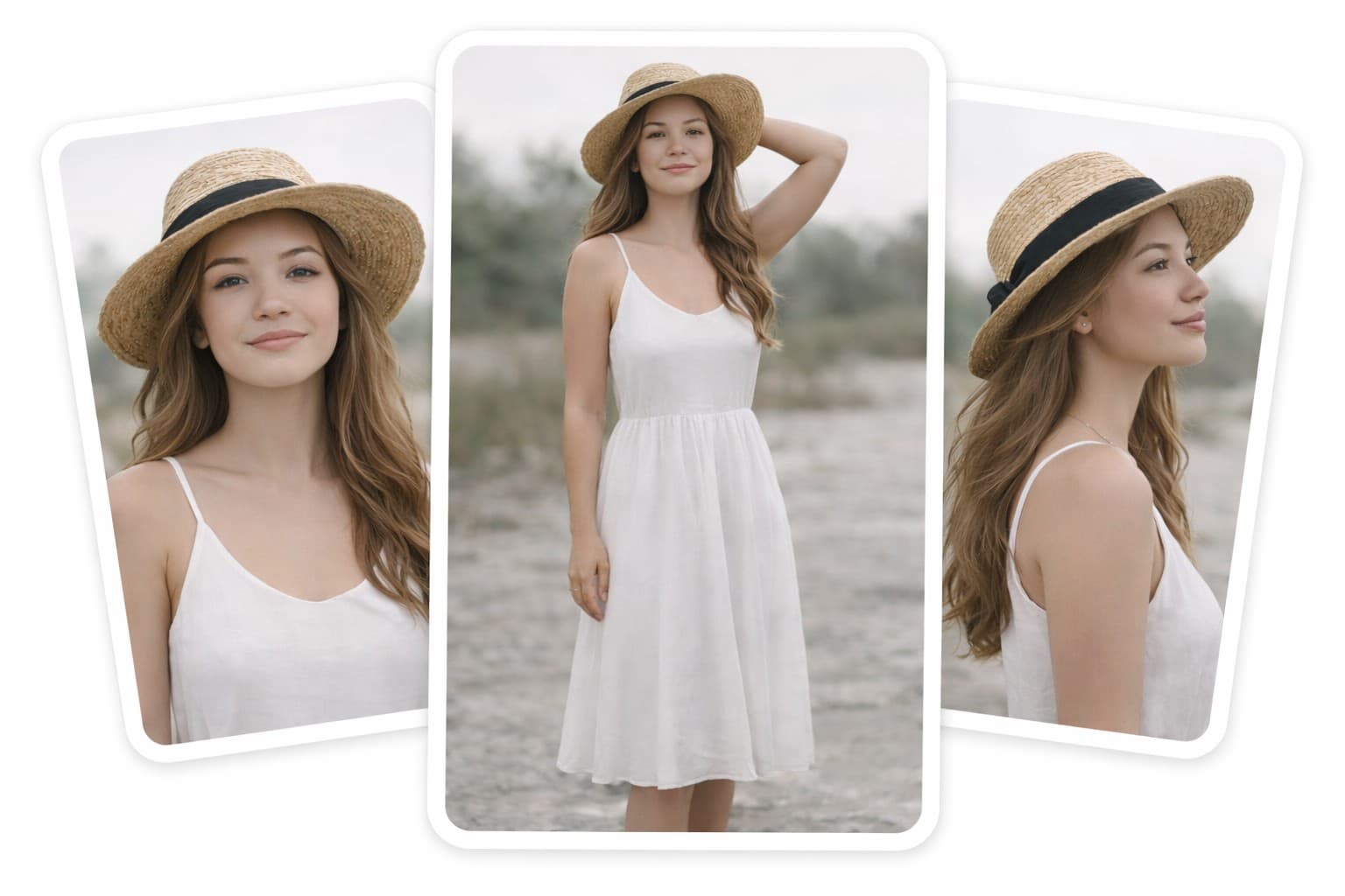 Three portraits stacked like photos