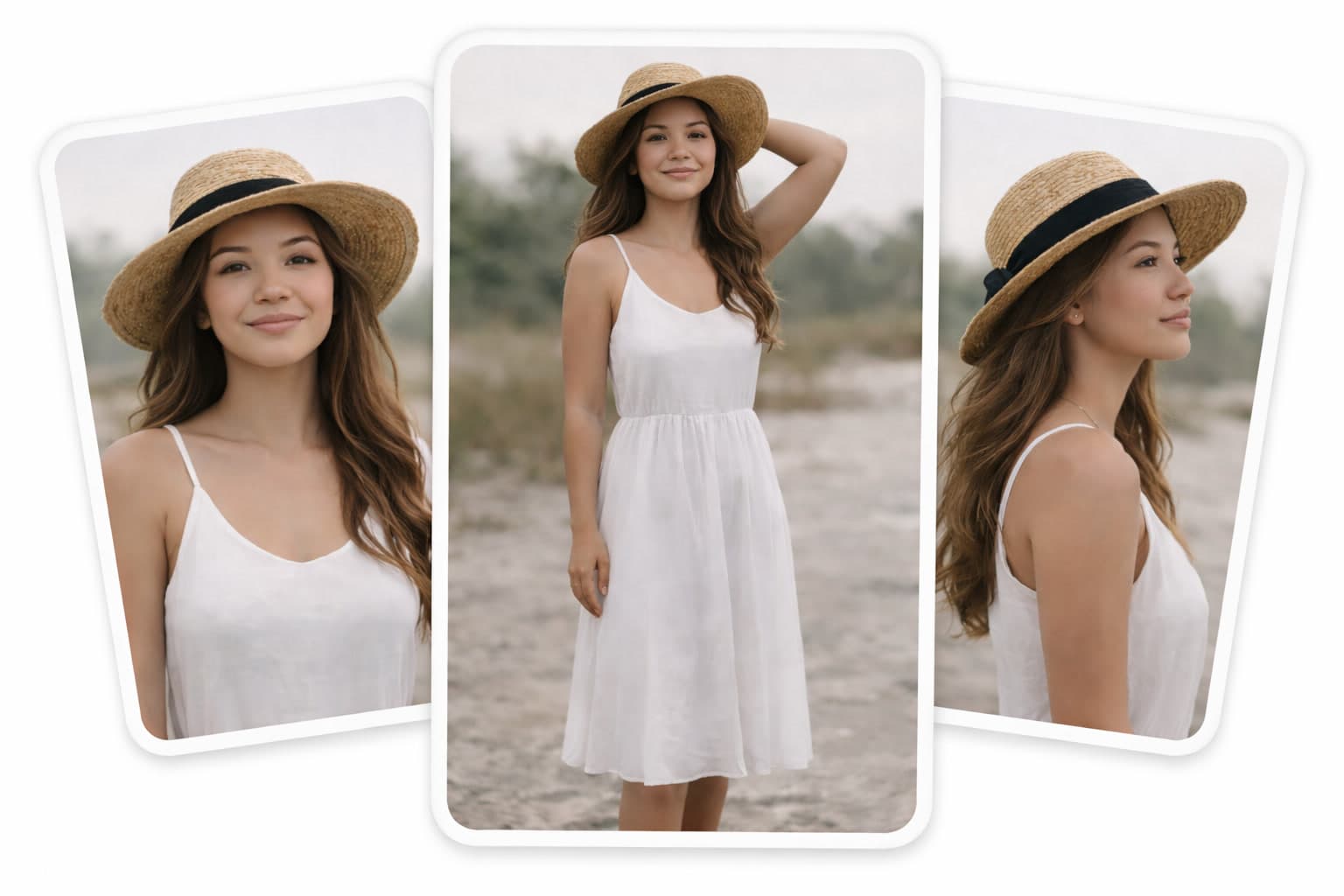 Three portraits stacked like photos